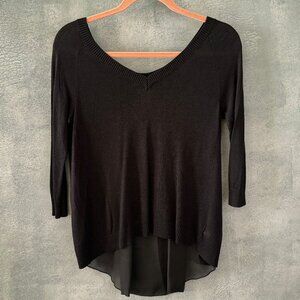bebe Black Knitted Chiffon Layered Blouse/Sweater Shirt Sz S